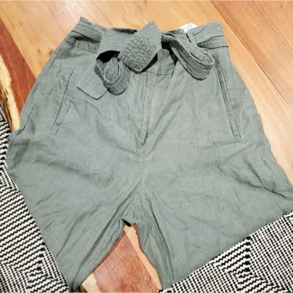 ARITZIA WILFRED "Jallade" Linen Tie Waist Trousers In Sage Green - Picture 6 of 13